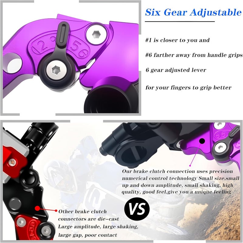 JXPANG أسطوانة فرامل مقبض دراجة نارية عالمي 7/8" 22 مم مع ذراع القابض CNC مجموعة يسار ويمين متوافقة مع هارلي هوندا كاواساكي سوزوكي ياماها (قطر المكبس 12.7 مم (أرجواني)) - Image 3